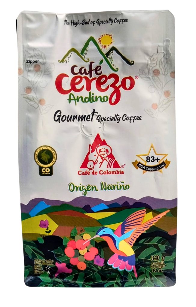 Empaque de café Gourmet Cerezo Andino, origen Nariño